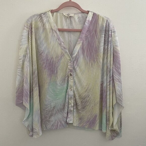 Entro Top Womens M/L Multi Pastel Tie-Dye Pleated Boxy Crop Blouse Spring - Picture 1 of 10